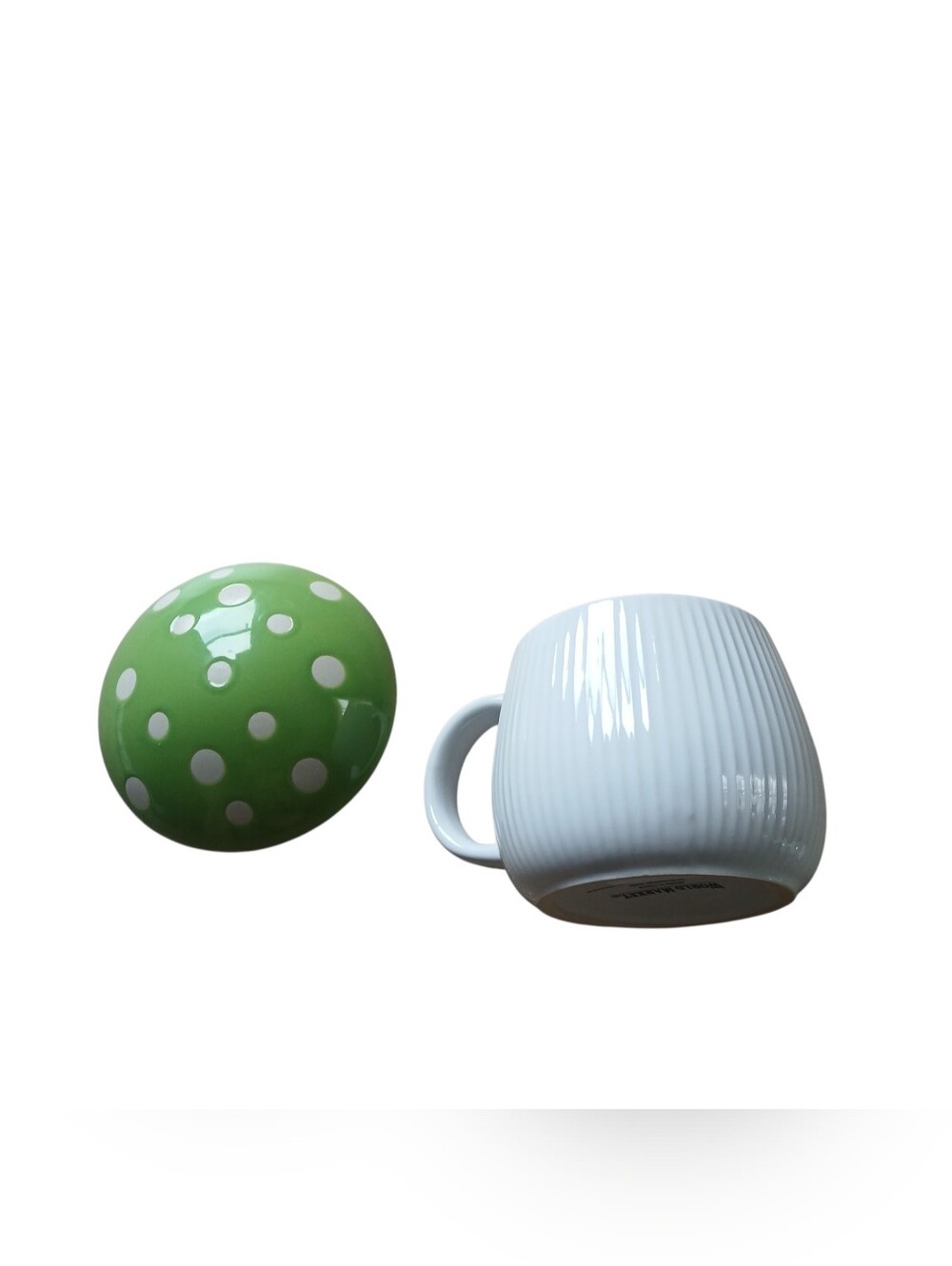 World Market Cost Plus Green Mushroom Polka-Dot Ceramic Mug with Lid